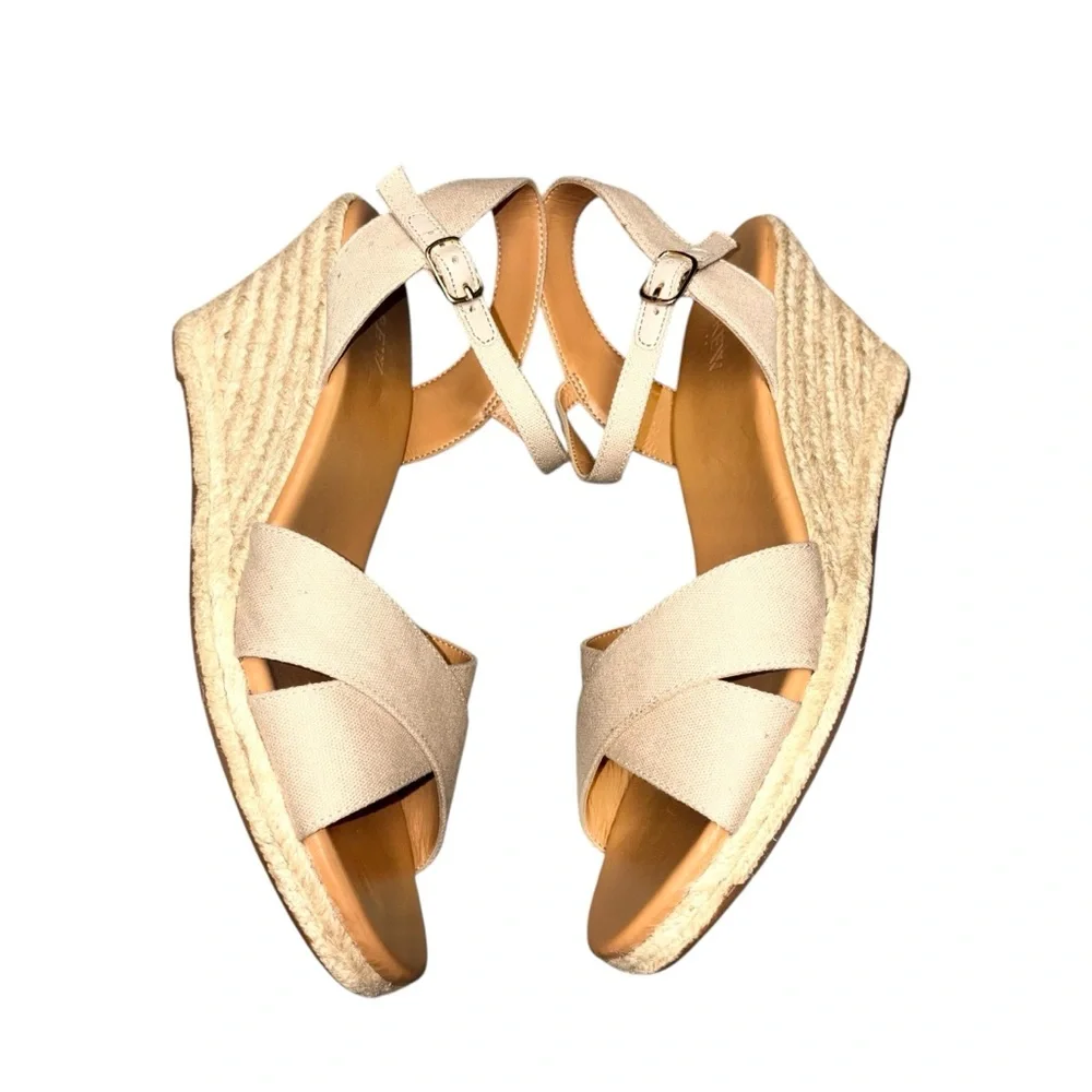 J. CREW Women's Canvas peep toe wedge espadrilleSize 10